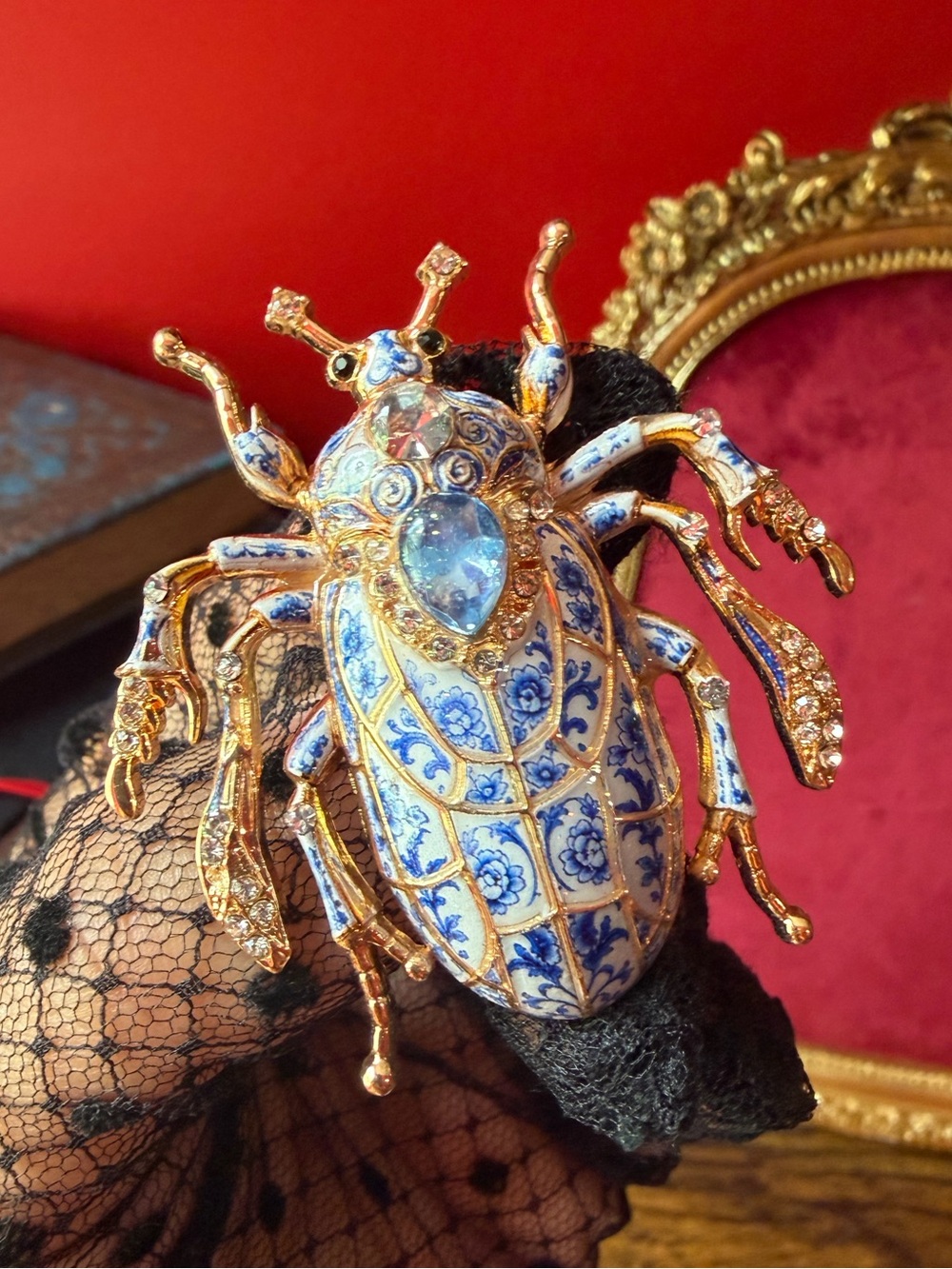 Royal Blue Beetle Gold Brooch